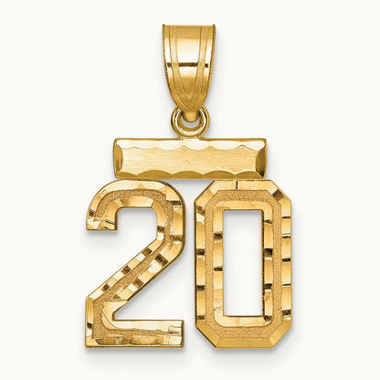 Small Brushed Diamond-cut Number 20 Charm — 14K Yellow Gold