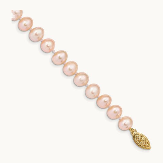 7- Pink Near Round Freshwater Cultured Pearl Bracelet, 8mm, 14K