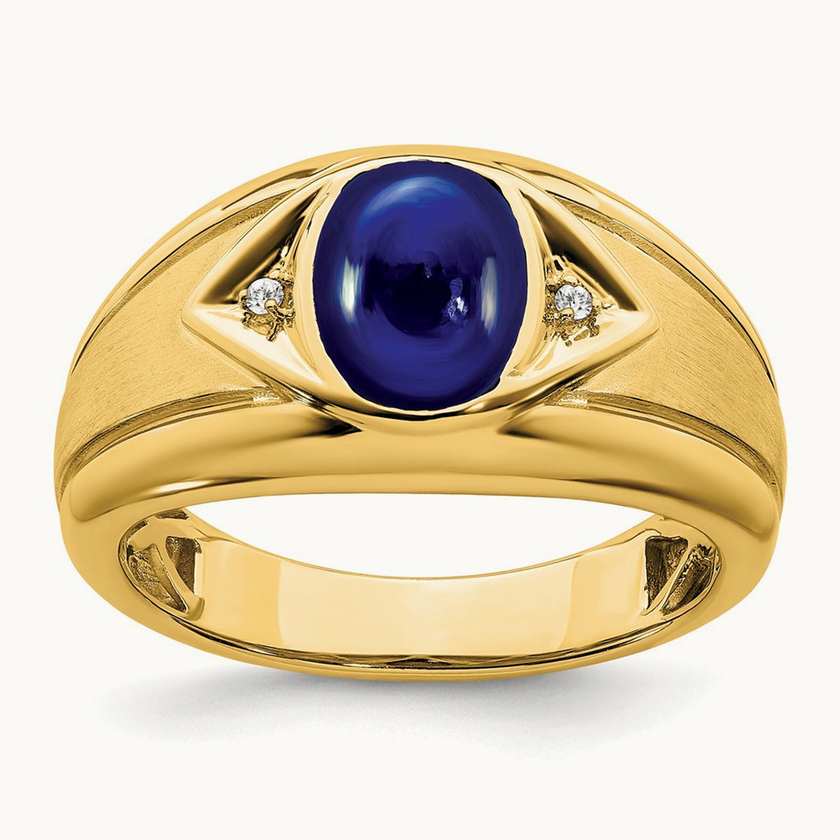 Created Sapphire and Diamond Mens Ring — 14K Yellow Gold, 10