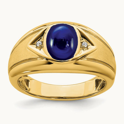 Created Sapphire and Diamond Mens Ring — 14K Yellow Gold, 10