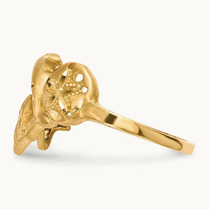 Polished and Satin Diamond-cut Dolphin Starfish Shell Sand Dollar Ring, 14K