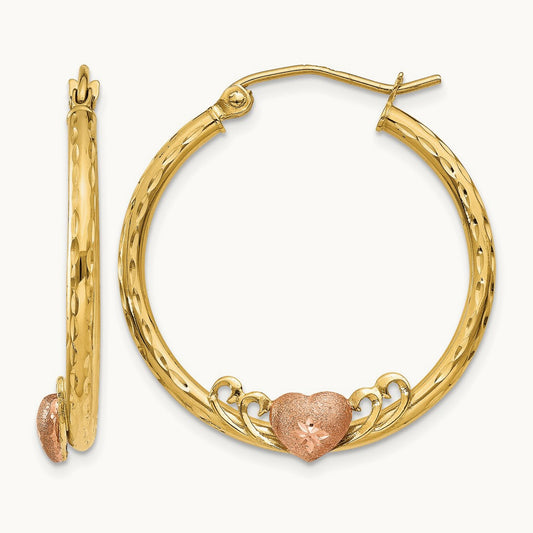 Heart Diamond-cut Hoop Earrings with rose — 26mm