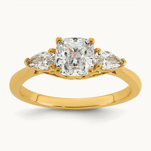 Cushion & Pear 3 Stone Engagement Ring, 1.25-3.50 ct tw Lab-Grown Diamond — 1 3/8 ct, 14K Yellow Gold