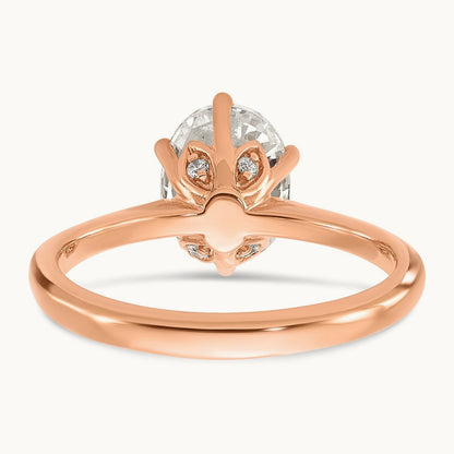 Polish 1 1/2ct Oval Leaf Design Semi-Mount Dia Ring, 14K Rose