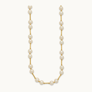 6- White Near Round Freshwater Cultured Pearl Bead Necklace, 7mm, 14K