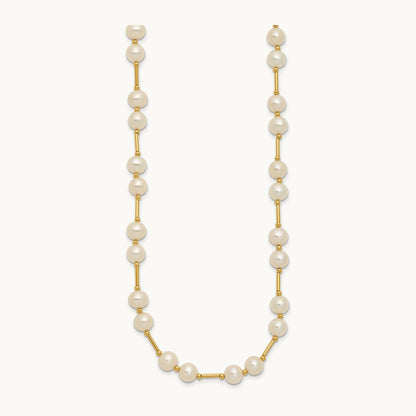 6- White Near Round Freshwater Cultured Pearl Bead Necklace, 7mm, 14K