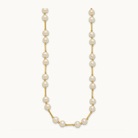6- White Near Round Freshwater Cultured Pearl Bead Necklace, 7mm, 14K