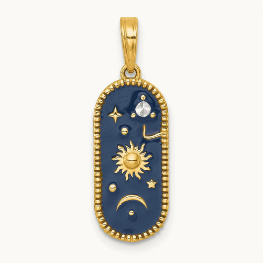 Polished Enamel Sun And Moon Charm, 14K with White Rhodium