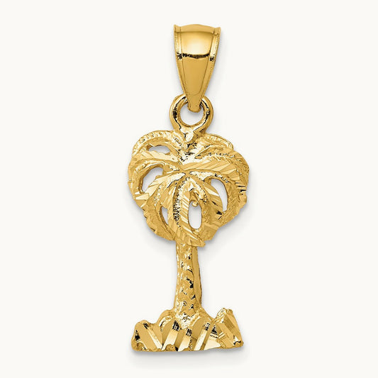 Polished Diamond-cut Palm Tree Pendant, 14K