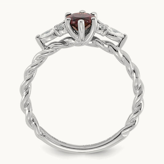 Polished Diamond and Rhodolite Garnet Twisted Ring — 14K White Gold