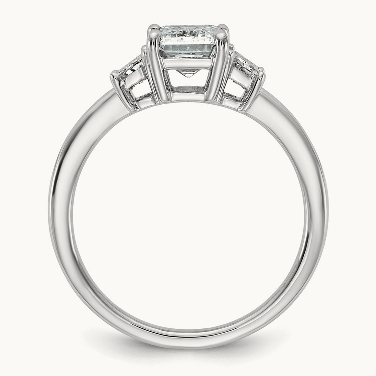 Emerald & Trapezoid Engagement Ring — 14K White Gold, 2 ct, 7
