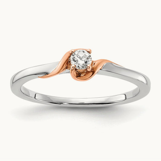 First Promise Polish Complete Round Diamond Promise Ring, 14K White with Rose