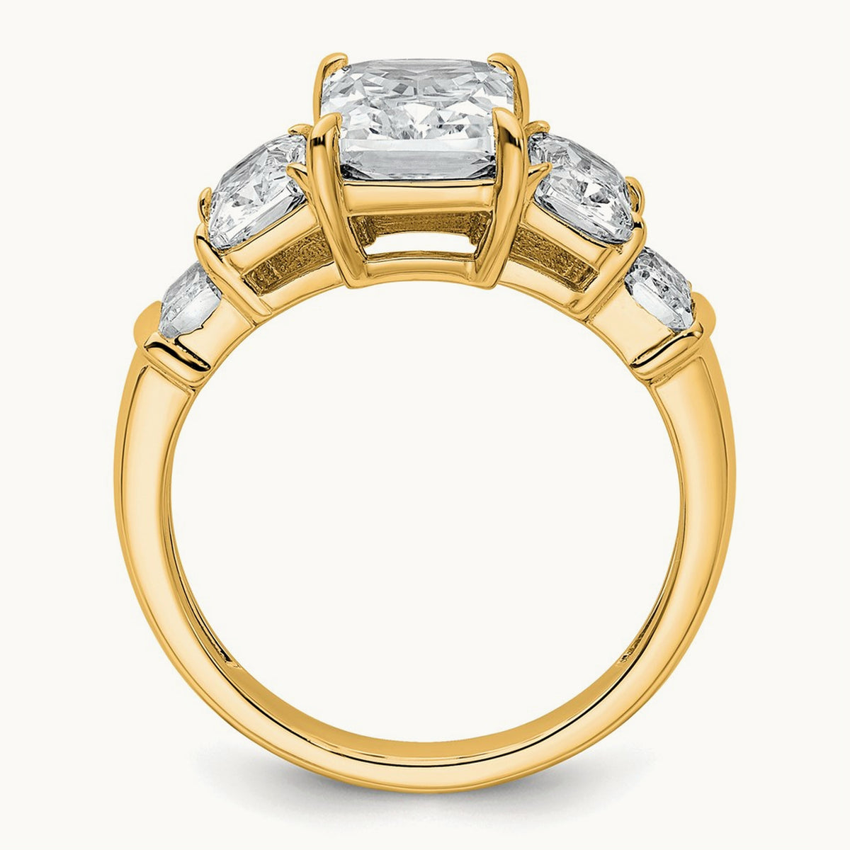 Emerald 3 Stone Engagement Ring, 3.50 ct tw Lab-Grown Diamond — 14K Yellow Gold