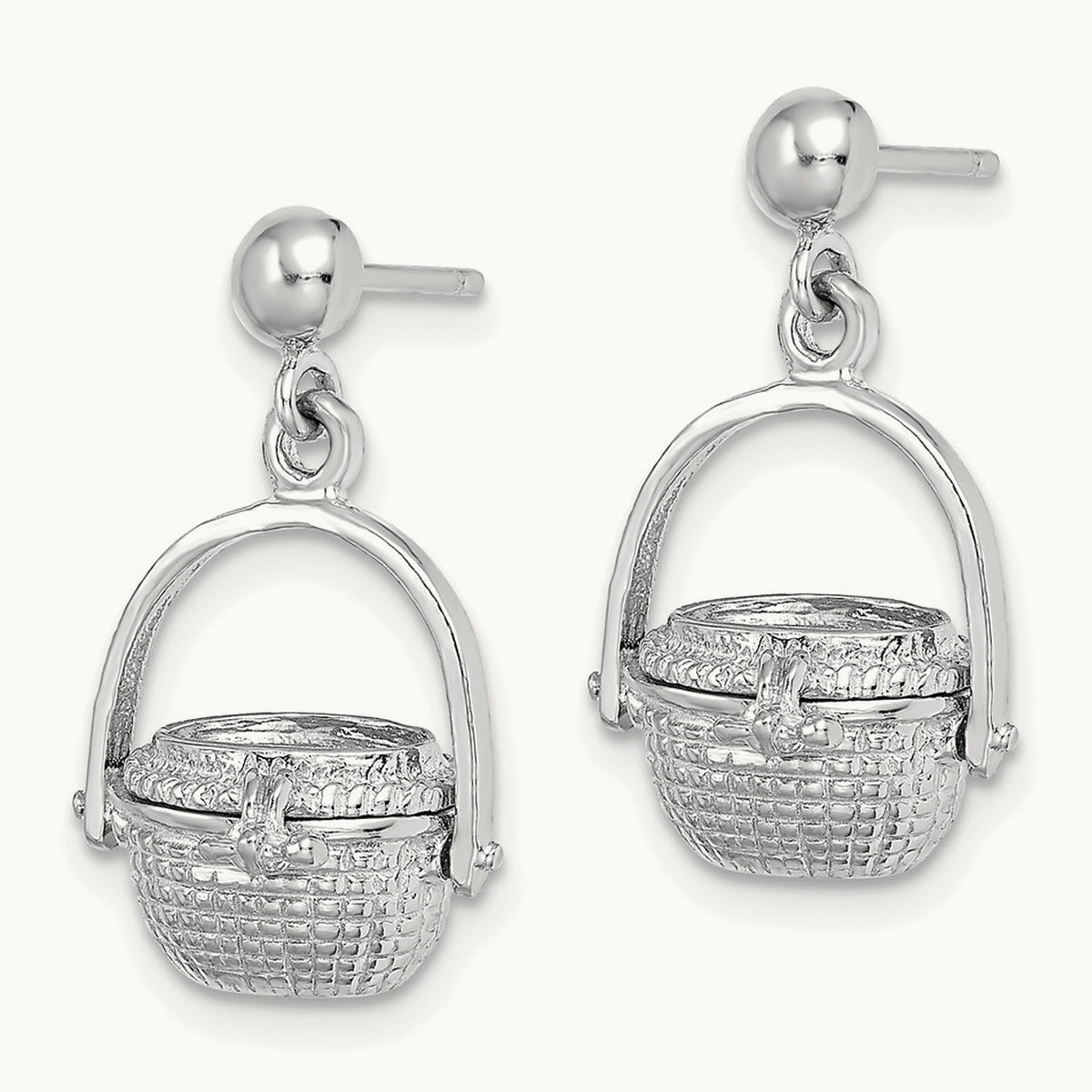 3-D Nantucket Basket Dangle Earrings — 14K White Gold