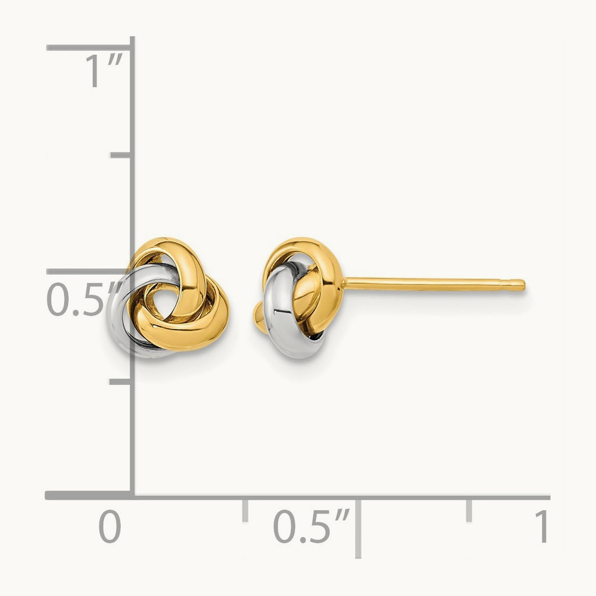 Polished Love Knot Post Earrings — 14K Two-Tone Gold, 7mm