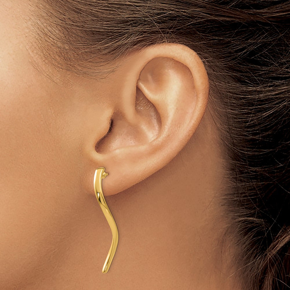 Long Curled Post Earrings — 14K Yellow Gold