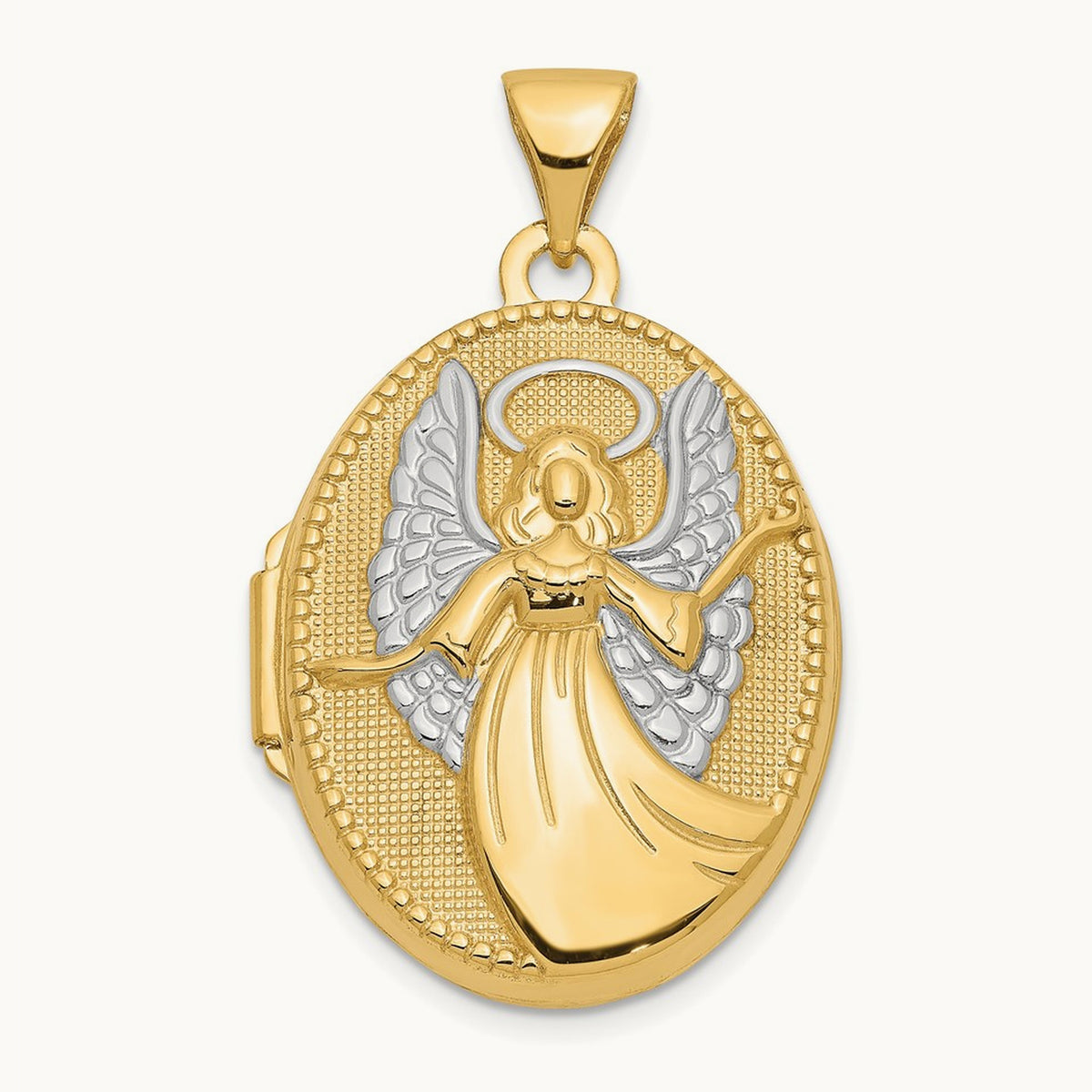 w/Rhodium Oval Guardian Angel Locket, 21mm, 14K