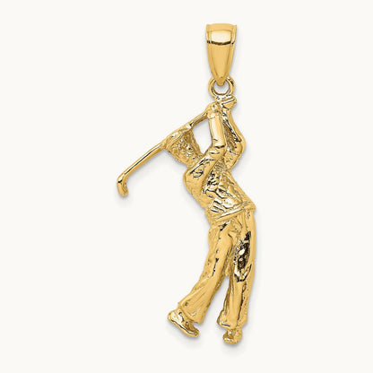 3-D Golfer in Swing Charm, 14K