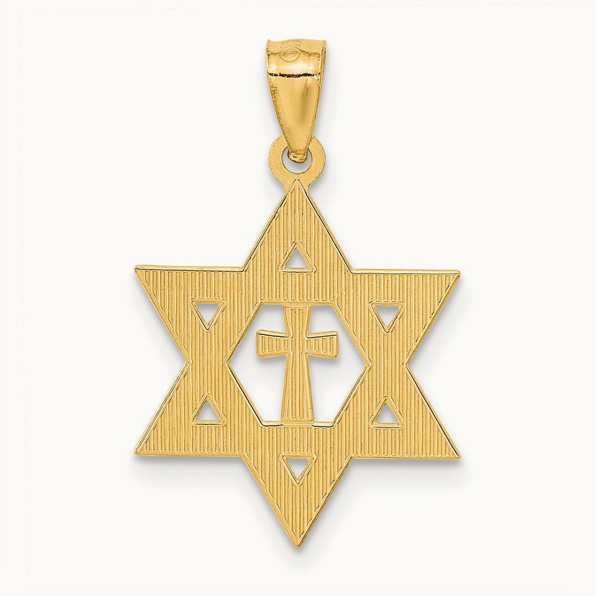 Diamond-cut Star of David w/Cross Pendant, 14K