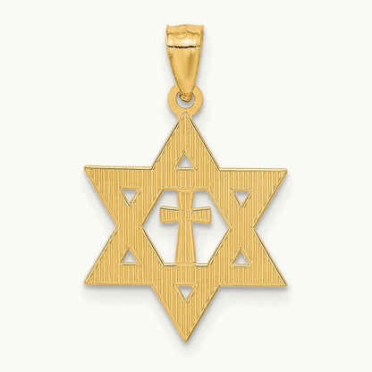 Diamond-cut Star of David w/Cross Pendant, 14K