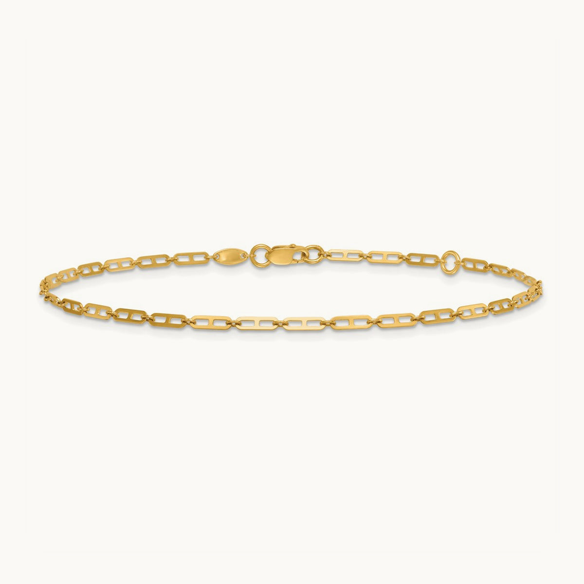 Polished Elongated Anchor Link 9in Plus 1in ext. Anklet, 14K