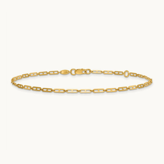Polished Elongated Anchor Link 9in Plus 1in ext. Anklet, 14K
