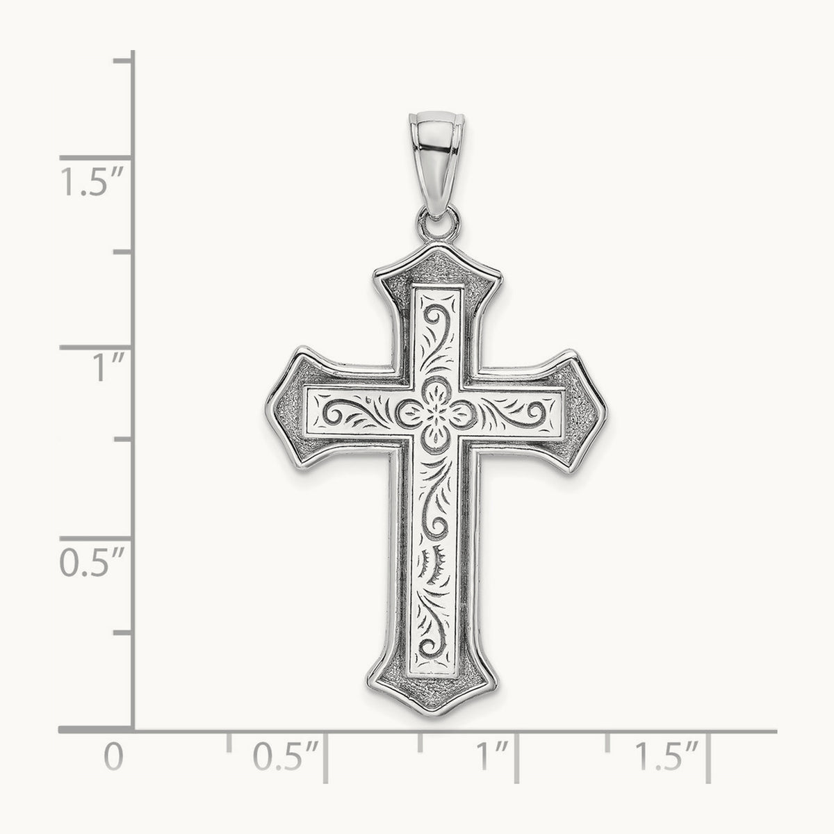 2-D Filigree Center Block Cross Charm — 14K White Gold