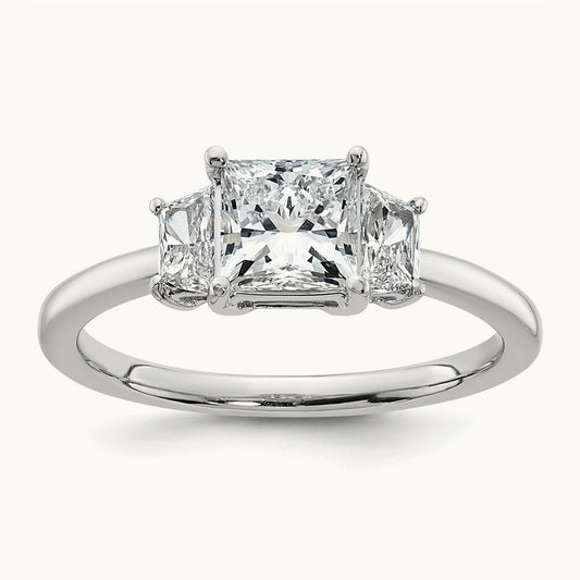 1 3/8ct Lab Grown Diamond VS+ F+ Princess&Trapezoid Comp Eng Ring, 14K White Gold