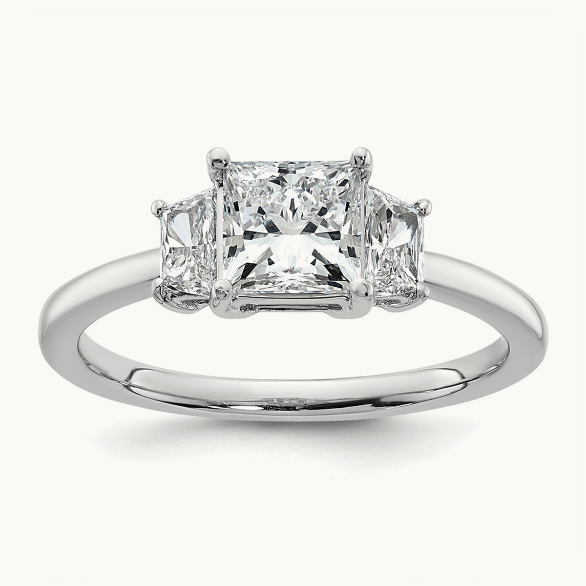 Princess & Trapezoid Engagement Ring — 14K White Gold, 1 3/8 ct, 7