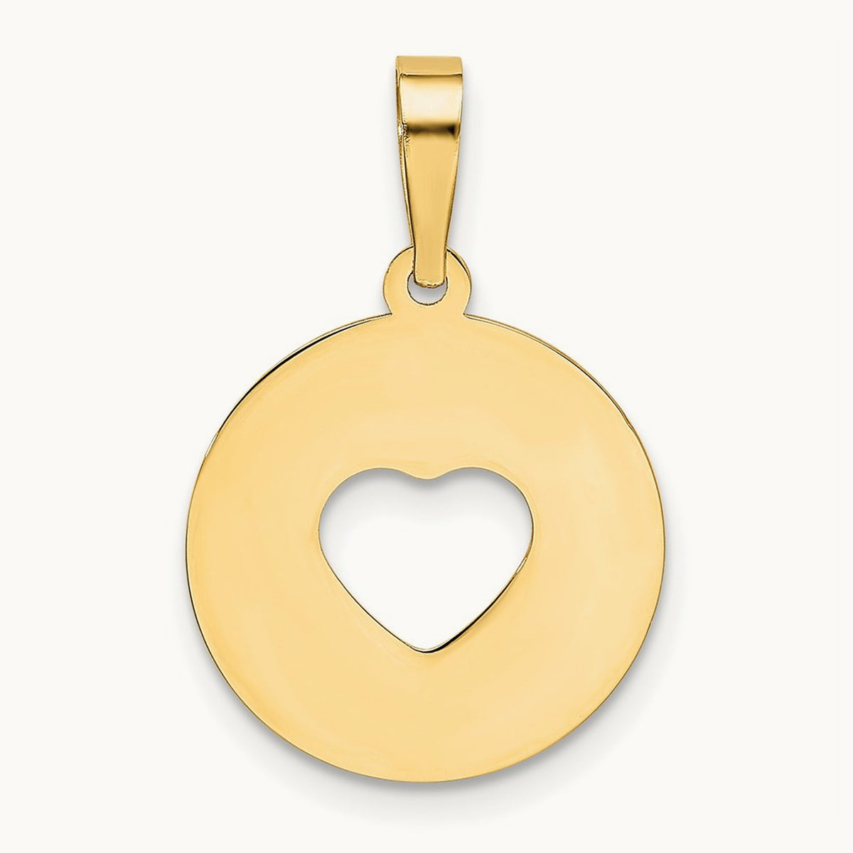 Polished Cut-out Heart Circle Disc Pendant, 14K