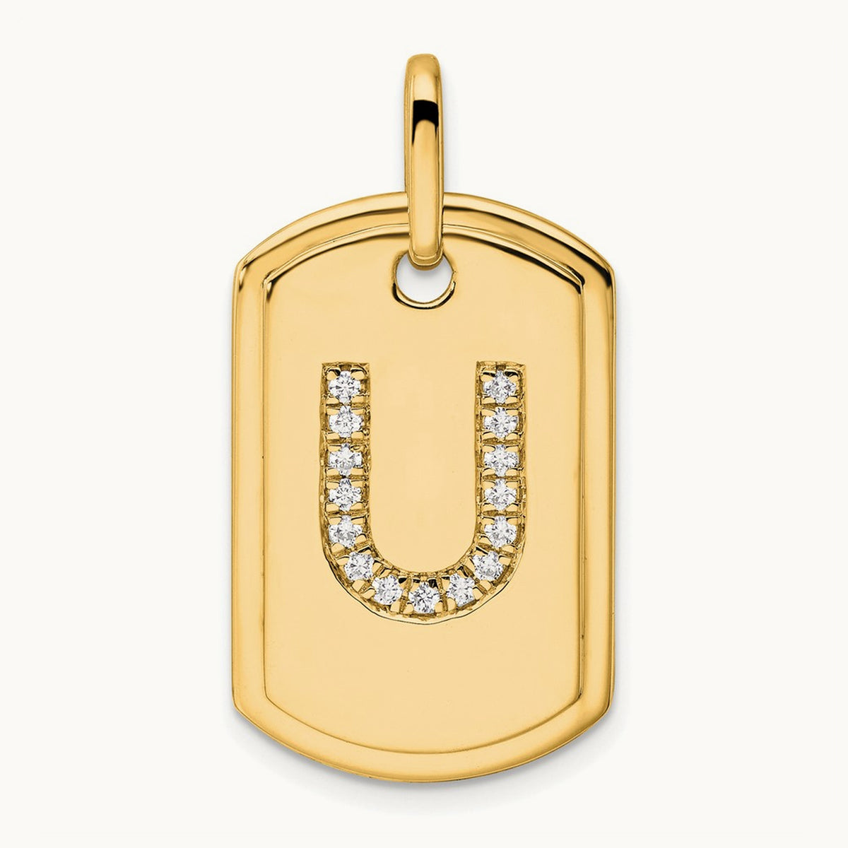 Diamond Dog Tag Charm — 14K Yellow Gold, U