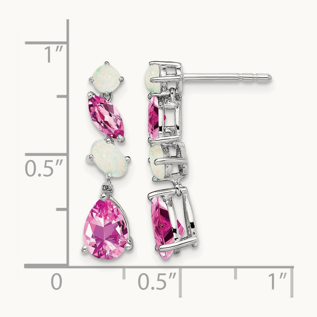 Created Pink Sapphire and Opal Dangle Earrings, 14K White Gold