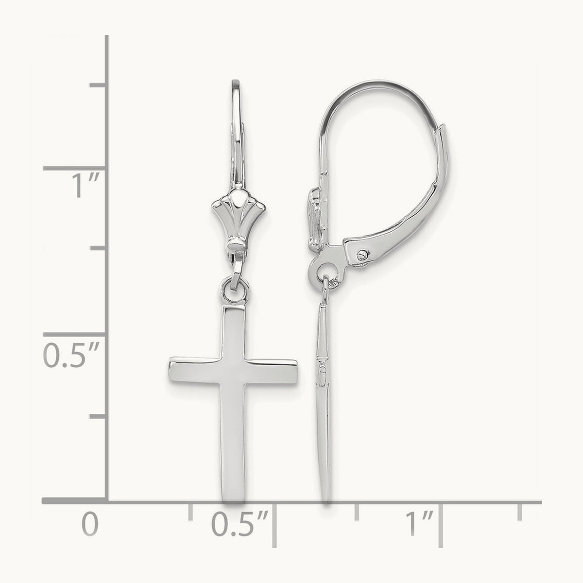 Polished Cross Leverback Earrings — 14K White Gold, 33.22mm
