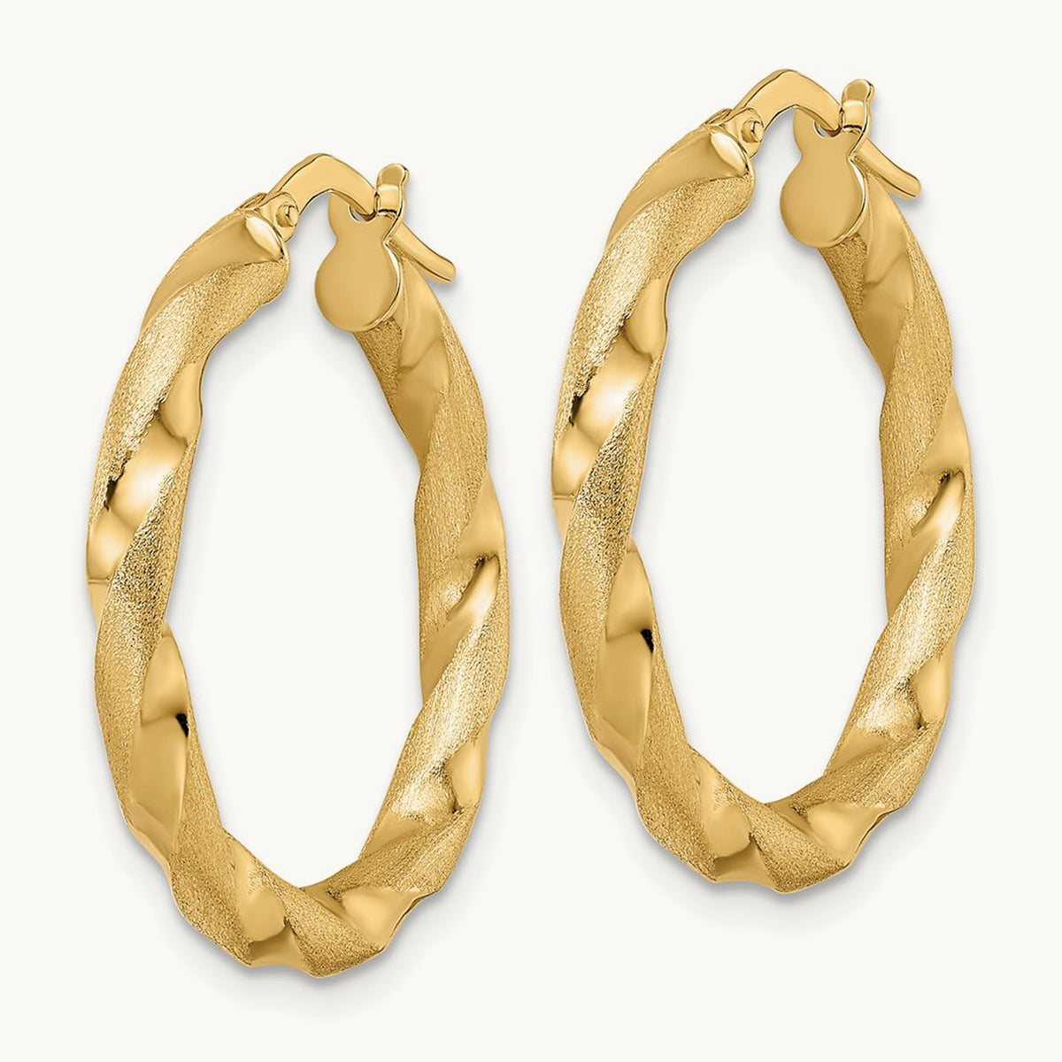 Brushed and Polished Twisted Hoop Earrings, 14K
