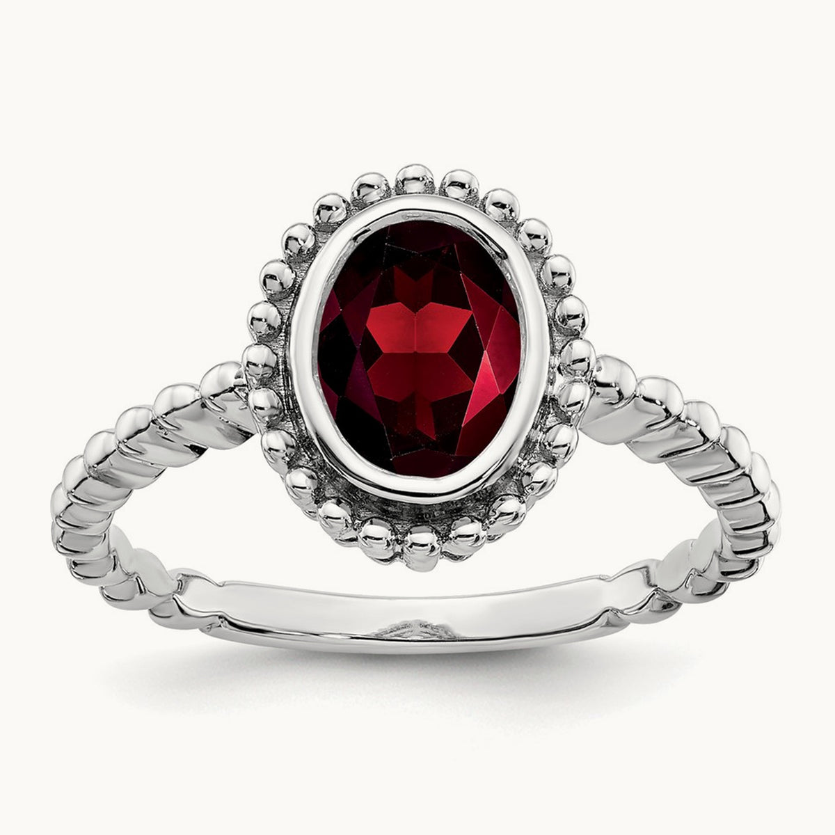 Oval Garnet Ring — 14K White Gold, 7