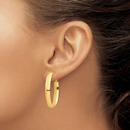 High Polished Oval Omega Back Hoop Earrings — 14K Yellow Gold