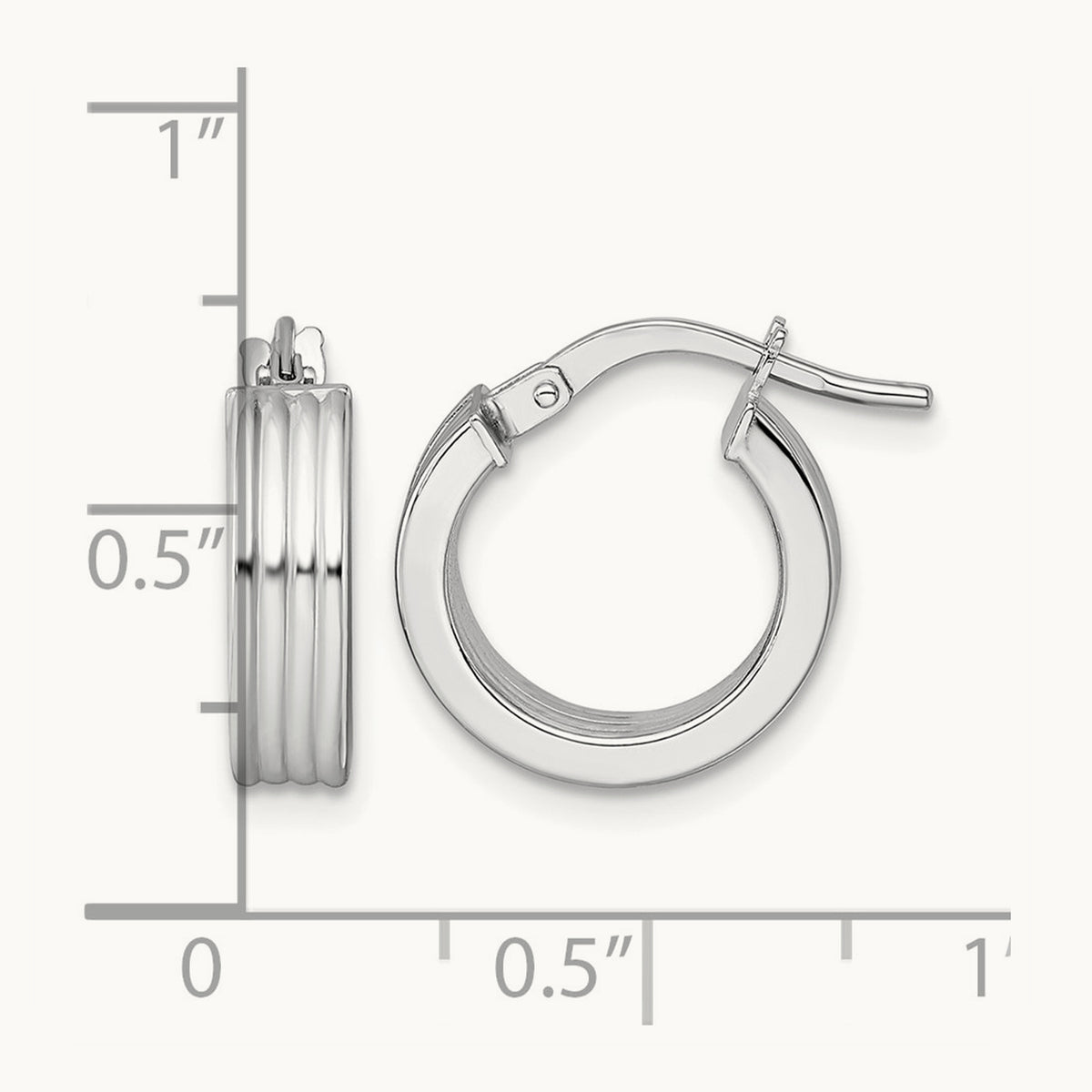 Polished Grooved Hoop Earrings — 14K White Gold, 15.5mm