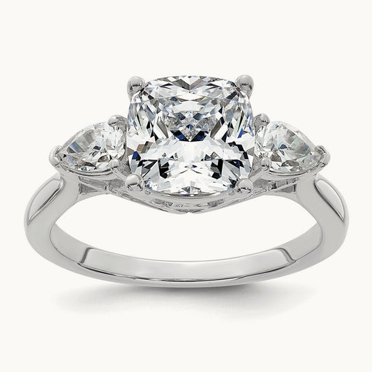 Semi-Mount Cushion & Pear 3 Stone Engagement Ring, 3.00 ct tw Lab-Grown Diamond