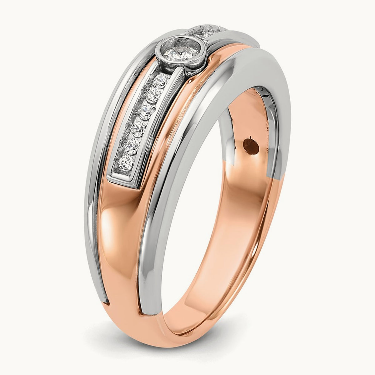 White/Rose Gold IBGoodman Men's Diamond Complete Ring, 14K Two-tone