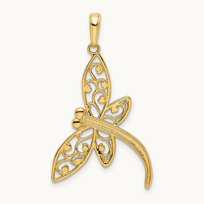 Diamond-cut Filigree Dragonfly Pendant, 14K with White Rhodium