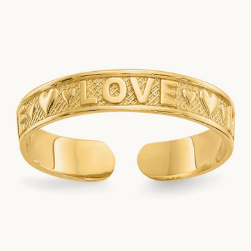 Polished LOVE and Hearts Toe Ring — 14K Yellow Gold