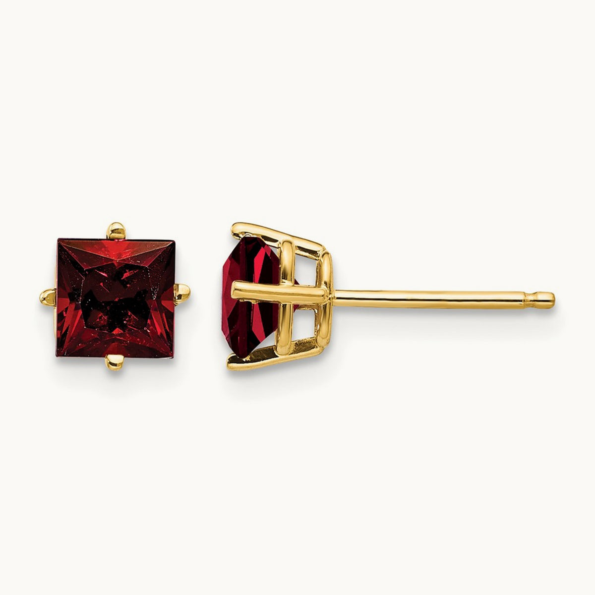Princess Cut Garnet Earrings, 5mm, 14K