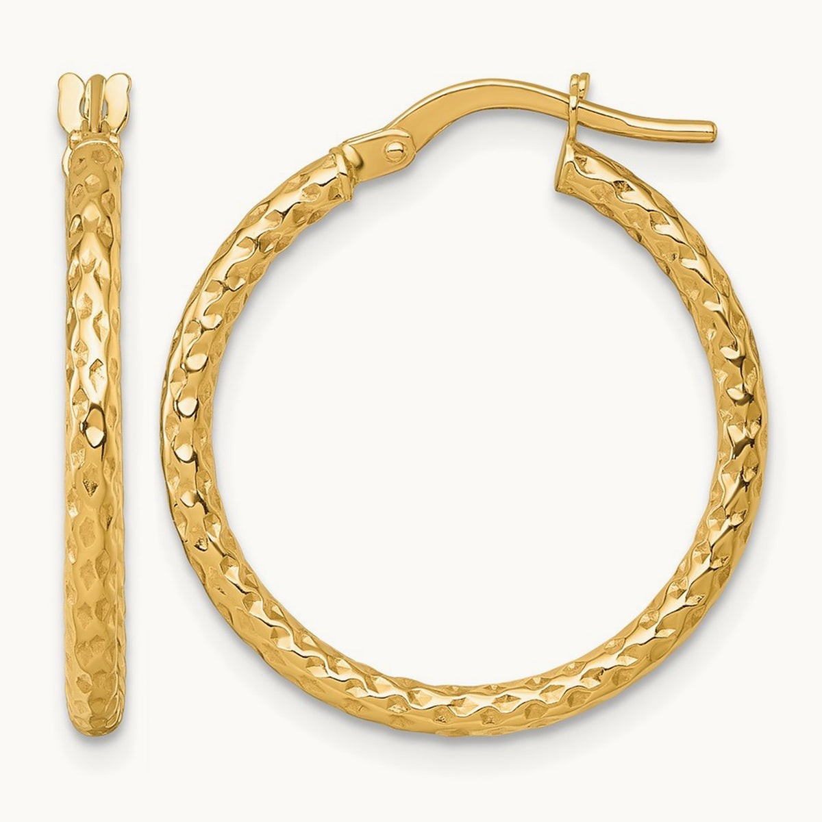 Polished Diamond-cut Hoop Earrings — 14K Yellow Gold, 23mm