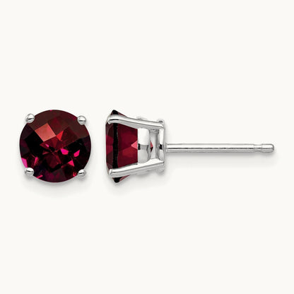 Garnet Checker Earrings, 6mm, 14K White Gold