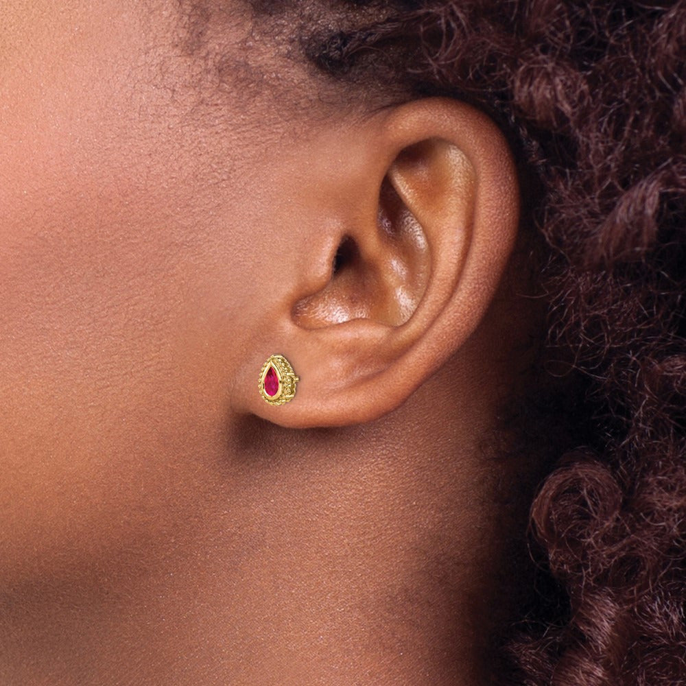 Pear Ruby Post Earrings — 14K Yellow Gold