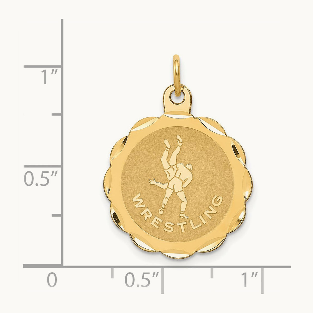Wrestling Scalloped Edge Disc Charm, 14K