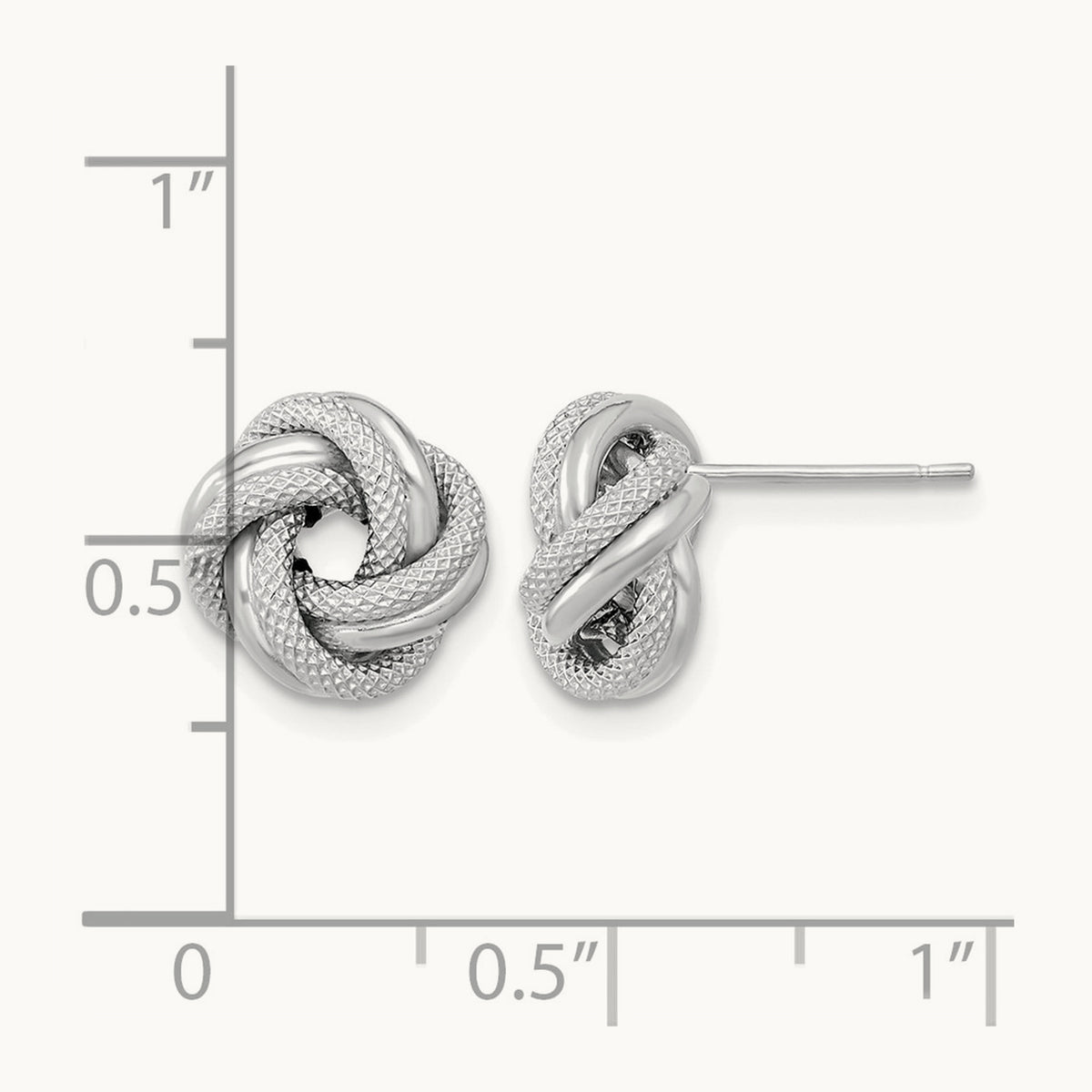 Polished Textured Double Love Knot Post Earrings — 14K White Gold