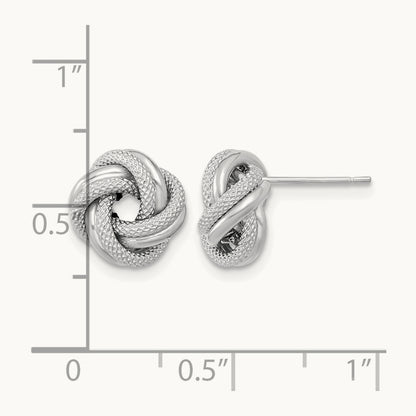 Polished Textured Double Love Knot Post Earrings — 14K White Gold