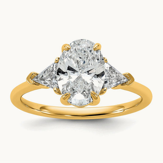 Trill & Oval Semi-Mount 3 Stone Engagement Ring — 14K Yellow Gold, 1/2 ct, 7