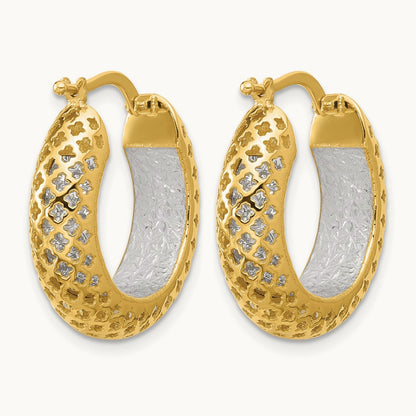 Polished and Diamond-cut Hoop Earrings, 14K Two-tone — Leslie's